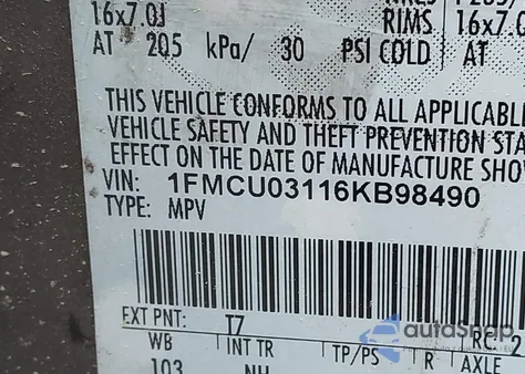 2006 Ford Escape Xlt/Xlt Sport из США, поврежденный, VIN 1FMCU03116KB98490